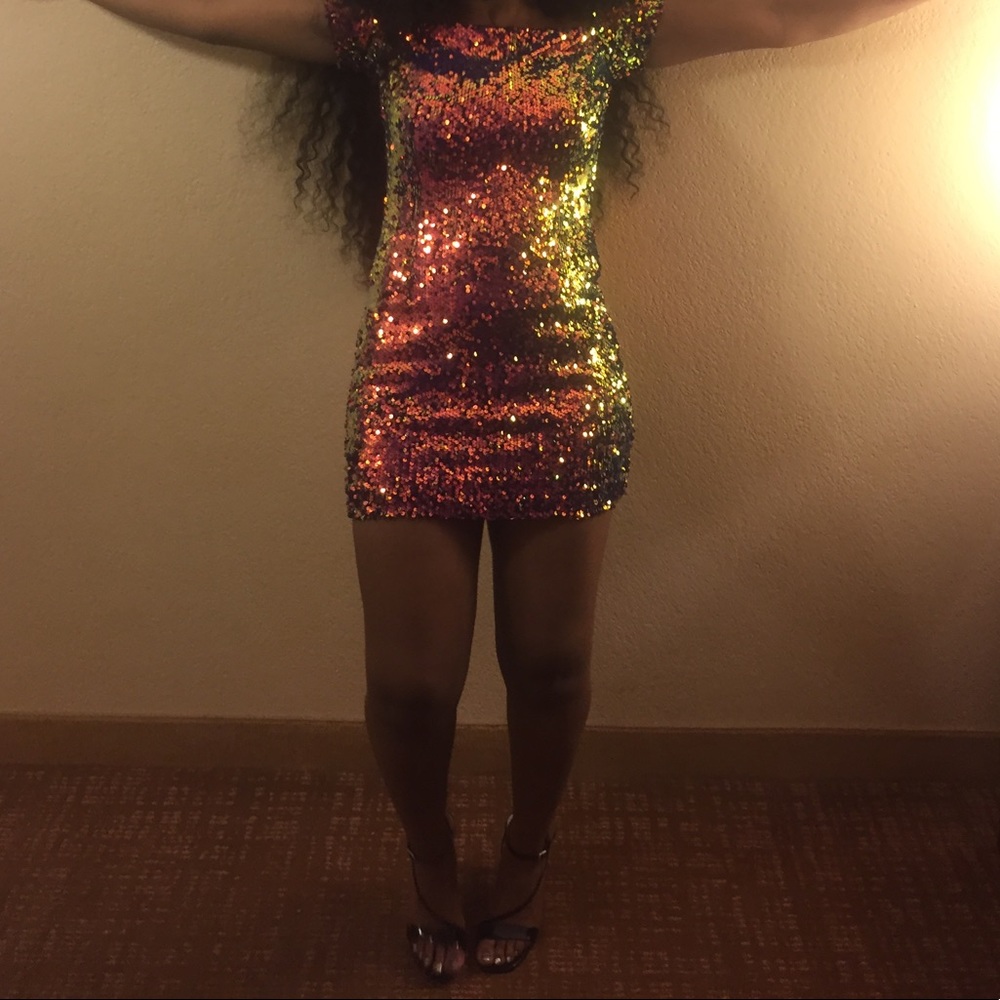 A Metallic Multicolored Sequins dress